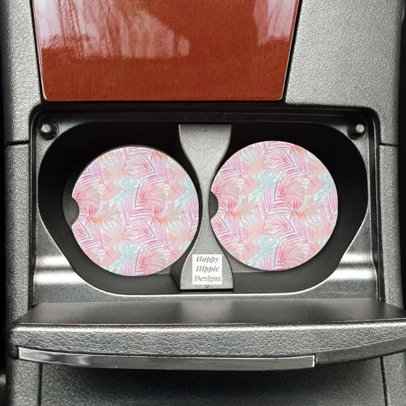 Pastel Plant Leaf Car Coasters 2 Pack - Picture 1 of 4